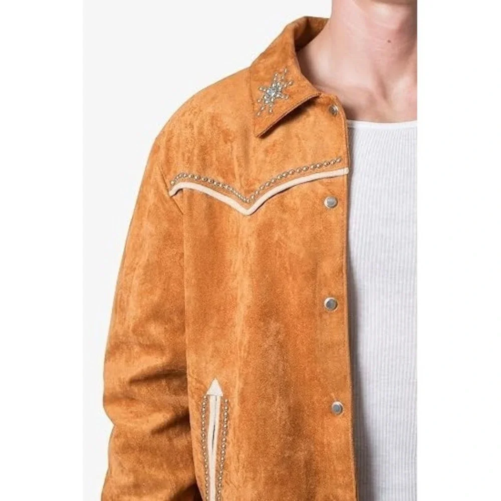 MNML Suede Collared Jacket Mens Size Medium Studded Pipping Yokes  NEW